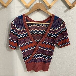 Sandro Paris Zig Zag Stripe Cropped Knit Top 0 XS Excellent Preowned Condition